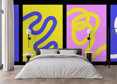 Abstract playful minimalistic background with wavy line. Poster with organic curvy curly stripe. Wave line art Wall mural