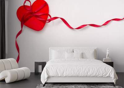 Heart with red ribbon. Isolated on white background. Wall mural