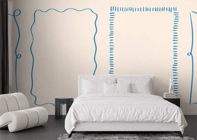 Rectangle  wavy scallop frame in doodle trendy style. Border with elegant  outline loop for greeting cards. Rectangular shapes with curvy and jagged borders.  Wall mural