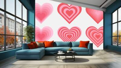 Set of abstract tunnel heart shape in trendy 70s, 80s style.. Design elements on isolated background. Wall mural