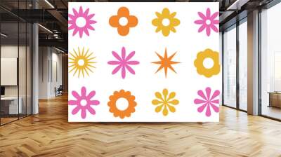 Set of brutal geometric flower star shapes in minimalistic retro y2k style. Brutalist basic figures. design elements. Wall mural