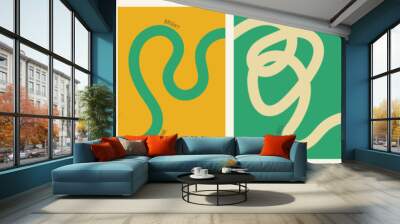 Set of color abstract banner with curvy line and motivational phrase. Background with scribble squiggle. Wave line art Wall mural