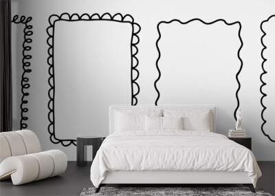 Set of groovy zigzag wavy frame. Rectangular shapes with curvy and jagged borders. Art line elements. Squiggle funky Y2k outline Wall mural