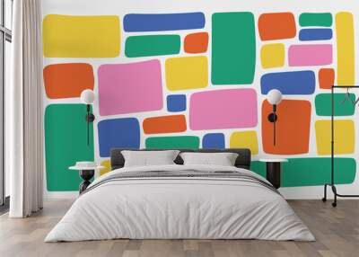 Set of multicolored rectangle shape. Drawing organic blank background. Color speech bubble blobs. Textbox in doodle and hand drawn style. Wall mural