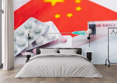 China health care concept. Flu outbreak and coronavirus or coronaviruses influenza. Wall mural