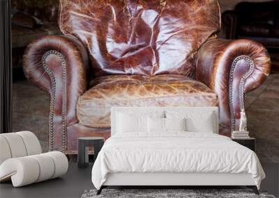 vintage style of interior decoration the leather sofa Wall mural