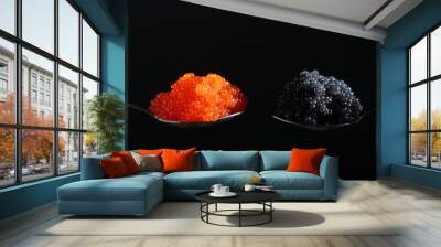 Two spoons with red and black caviar	 Wall mural