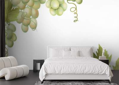 Card template of green grapes, hand drawn illustration on white background Wall mural