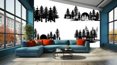 Set of vector hand drawn forest illustrations, line art drawing Wall mural