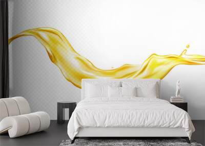 Realistic splash of yellow juice or liquid oil on white and transparent background. Isolated Vector engine oil wave illustration. Wall mural