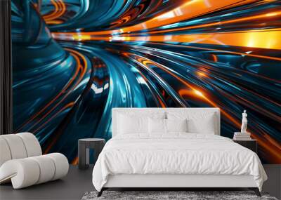 abstract digital background for wallpaper. blue and orange light lines. futuristic and technological background. fantastic wallpaper Wall mural