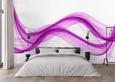 Abstract waves of purple on a white background Wall mural