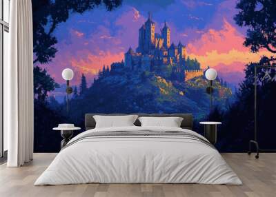 ancient castle in pixel art style Wall mural