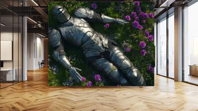 fallen warrior knight lying on roses Wall mural