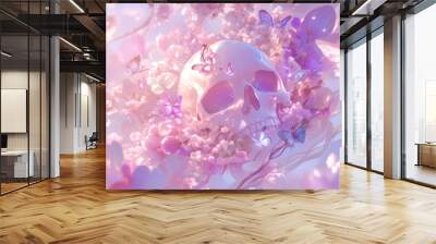 skull surrounded by bright flowers Wall mural