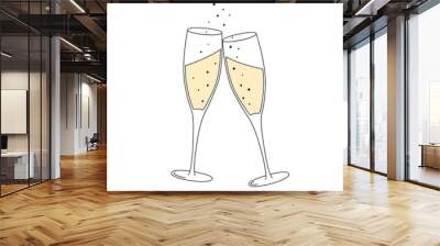 Two champagne glasses. Greeting card. Vector illustration. Wall mural