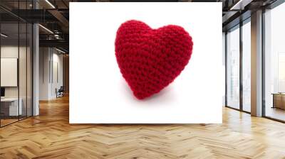 knitted red heart isolated on a white background Wall mural