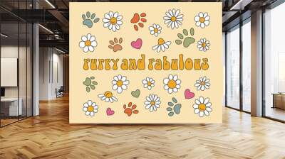 Lettering dog furry and fabulous. Vector groovy illustration Wall mural