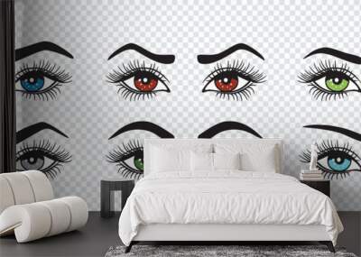 Set of eyebrows with colored eyes shapes. Vector Wall mural