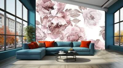 Watercolor peonies seamless floral pattern Wall mural