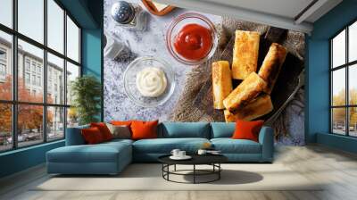 Cheese roll bread with mayonnaise and ketchup sauce Wall mural