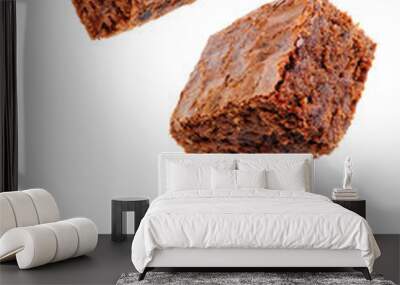 Chocolate brownie cake on a white isolated background Wall mural