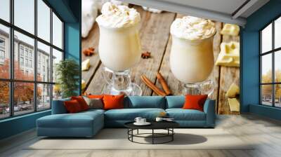 hot white chocolate decorated with whipped cream with cinnamon Wall mural