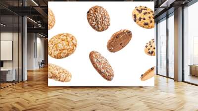 Set of different cookies, such as chocolate, oatmeal, with almonds, seeds and chocolate drops Wall mural