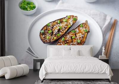 Teriyaki sesame seed baked eggplant in a plate Wall mural