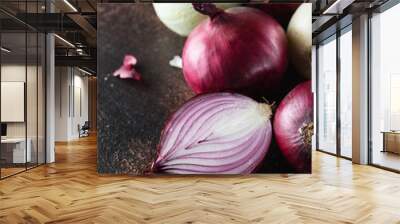 red onions. Red onion halves. Food Ingredients Wall mural