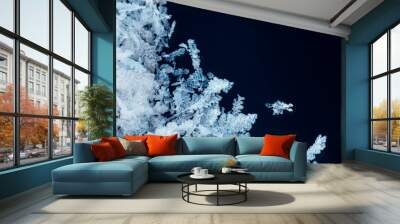 winter background frame with shiny white crystals of snowflakes and frost on blue Wall mural