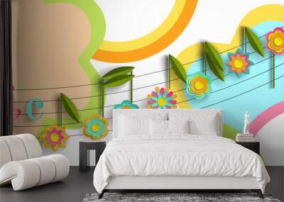 Musical notes in the form of flowers. Paper stylization Wall mural