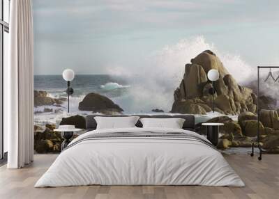 sea rock is breaking powerful wave Wall mural