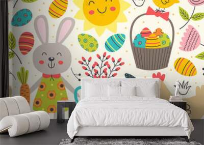 Easter seamless pattern with rabbit and chicken - vector illustration, eps Wall mural