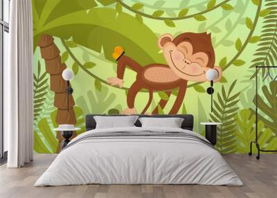 scene monkey sleeps on vine Wall mural