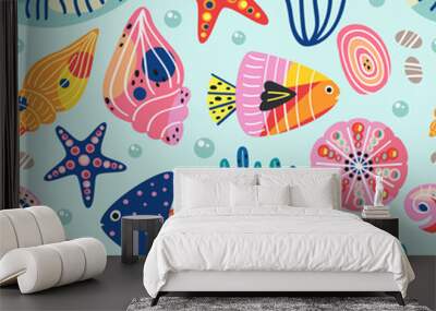 seamless pattern with beautiful underwater sea life  - vector illustration, eps Wall mural