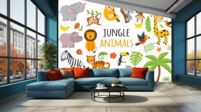 set of isolated jungle animals and tropical plants  -  vector illustration, eps Wall mural