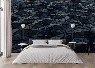 abstract pattern glossy black mosaic wall background with the blue sci-fi line Wall mural