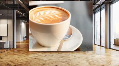 morning coffee photography close up selective focus at latte art coffee foam creamy Wall mural