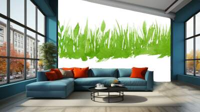 Vector green watercolor natural, organic, bio, eco label and shape, grass on white background. Hand drawn stain. Wall mural