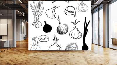 Onions sketch set isolated on white background Wall mural