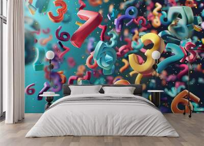 abstract colorful background with flying numbers. Math background. Back to school. AI Generated Wall mural