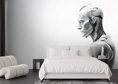 Close-up of an artificial intelligence robot on a white background Wall mural