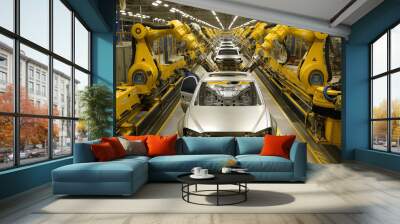 Robotic assembly line in an automotive factory Wall mural