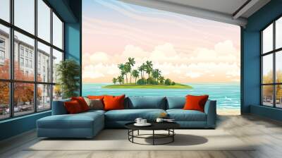 coconat island and sea. tropical seascape. Wall mural