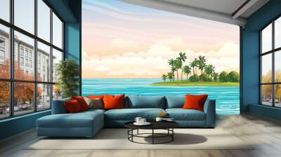 Coconat island in the sea. Vector seascape. Wall mural