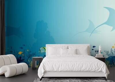 mantas, coral reef, underwater sea. Wall mural