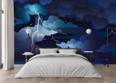 Night storm and lightning on a sky. Wall mural