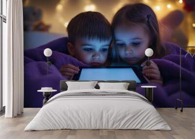 The children with glowing tablet Wall mural