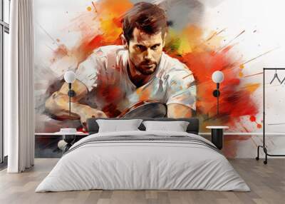 Watercolor rendition of a table tennis match Wall mural